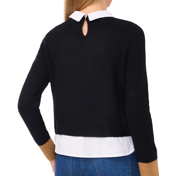 NEW CECE Black & White TWO-FER Collared LAYERED Pocket Detail SWEATER TOP XS - Picture 8 of 10